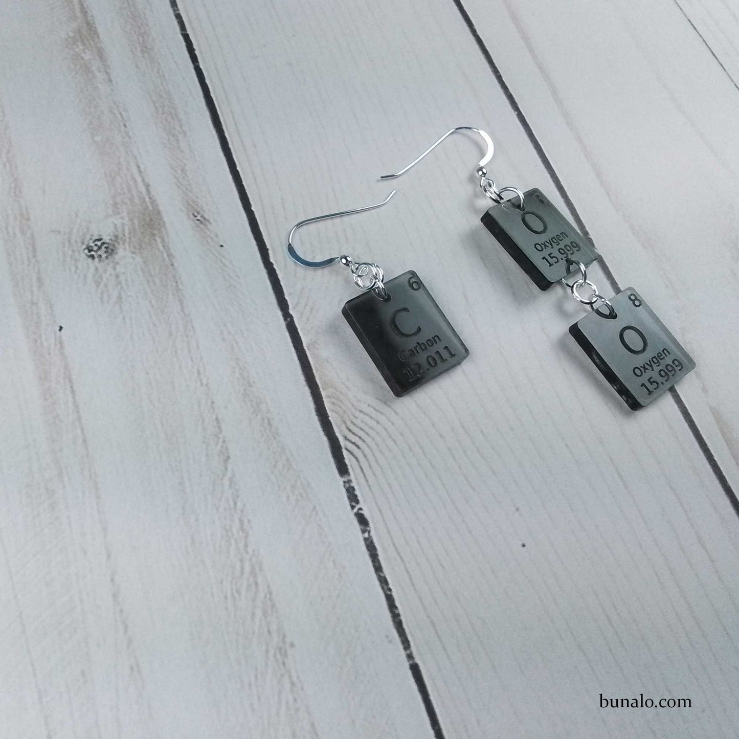 CO2 Carbon Dioxide Earrings With Carbon and Oxygen Elements