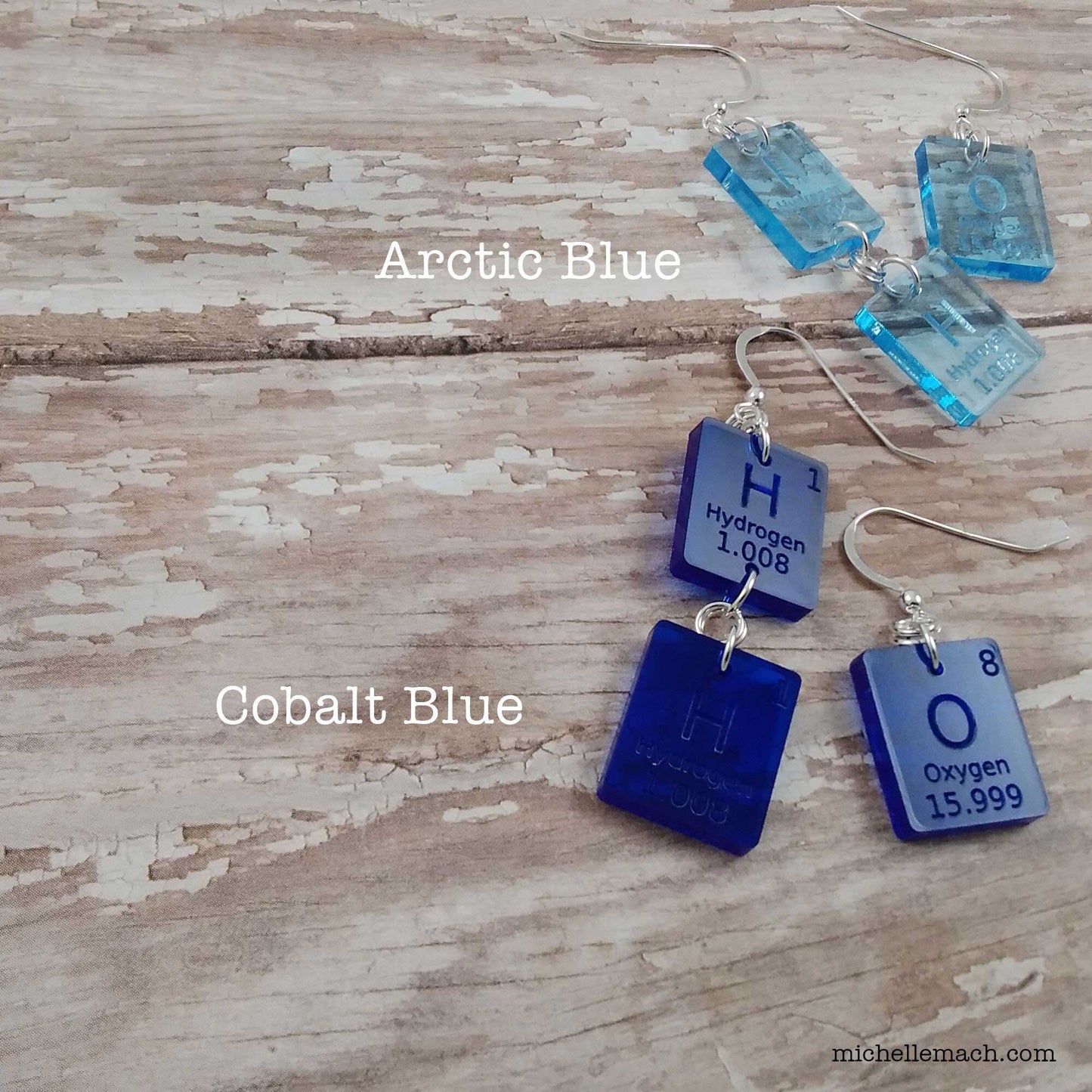 H2O Water Earrings With Hydrogen and Oxygen Elements