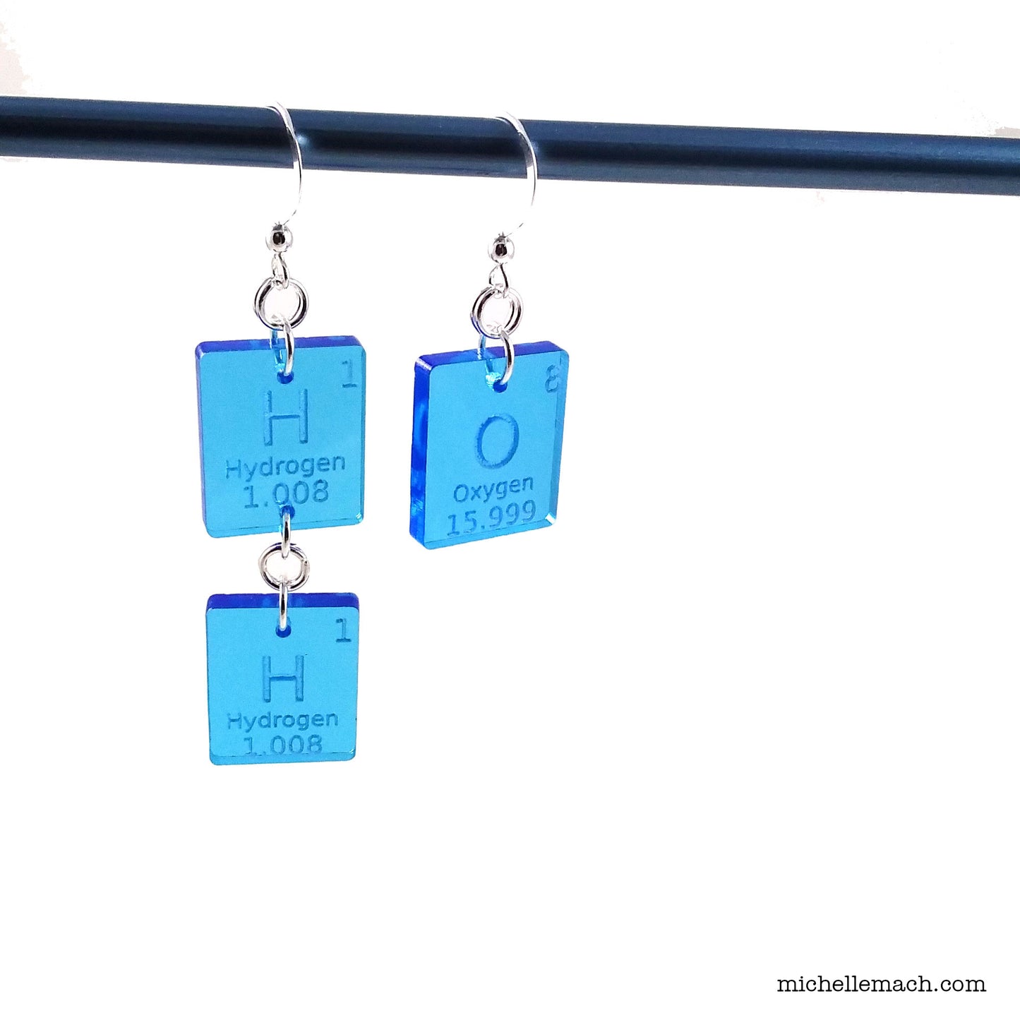 H2O Water Earrings With Hydrogen and Oxygen Elements