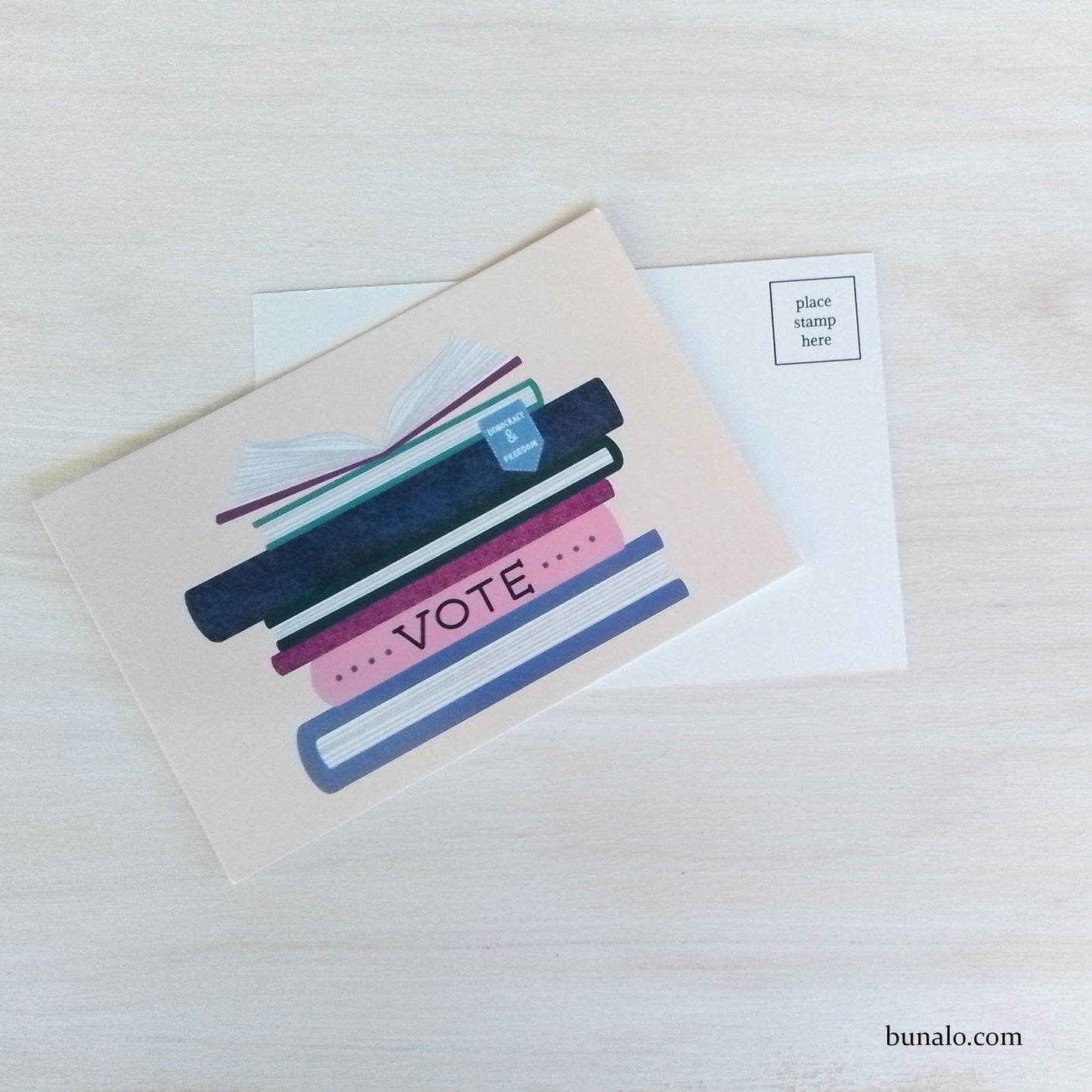 Vote Postcard with Stacks of Books for Libraries and Teachers