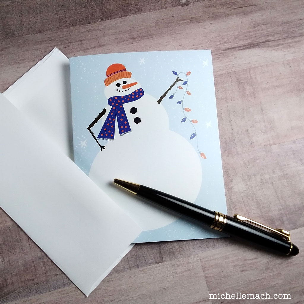 Happy Snowman Card with School Colors