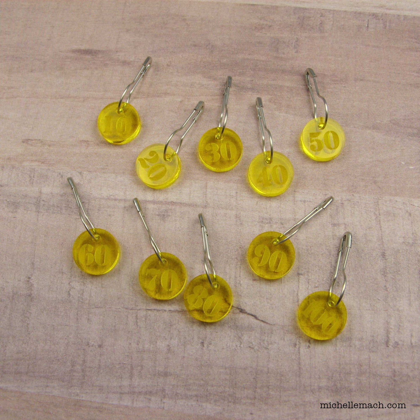 10-100 Number Stitch Markers (Set of 10)