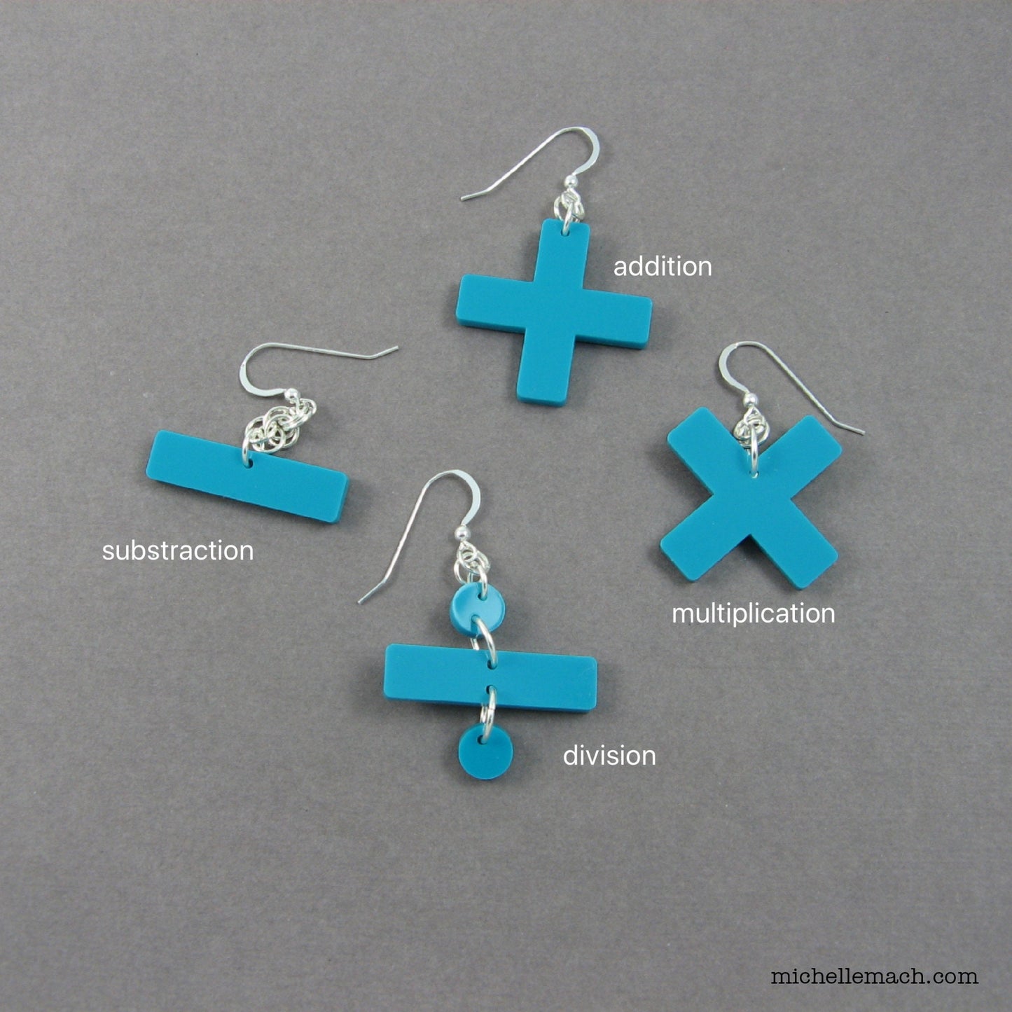 Math Symbol Earrings - Multiply, Divide, Add, Subtract