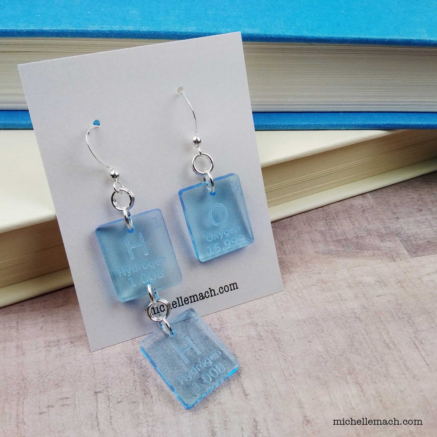 H2O Water Earrings With Hydrogen and Oxygen Elements