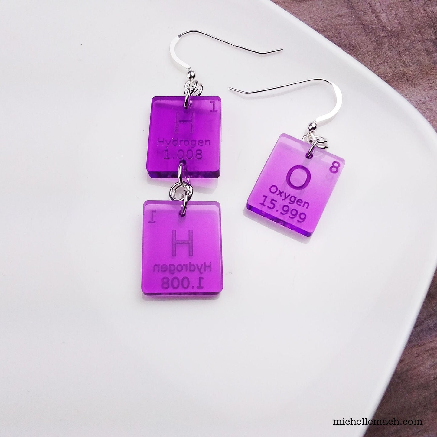 H2O Water Earrings With Hydrogen and Oxygen Elements