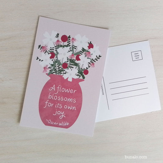 Pink Flower Vase with Joy Quote Postcard