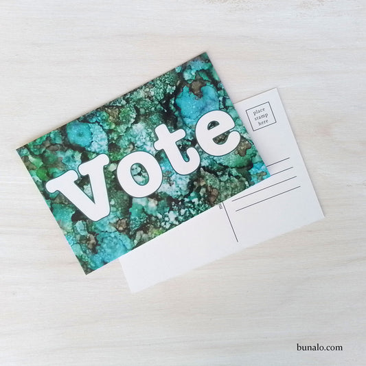 Vote Postcard with Inky Green Abstract Art