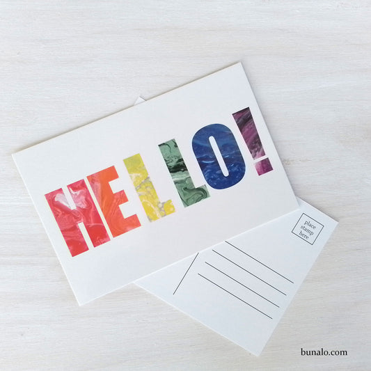 Hello Postcard with Rainbow Letters