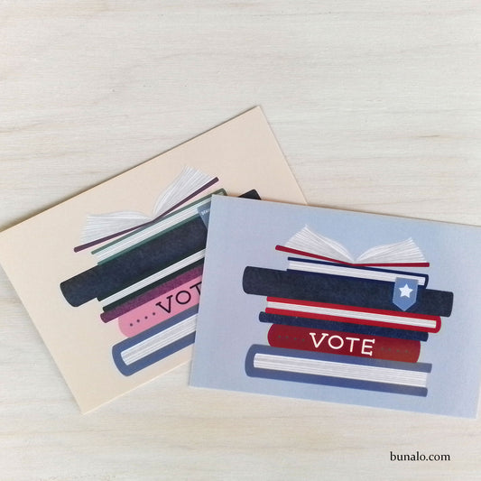 Vote Postcard with Stacks of Books for Libraries and Teachers
