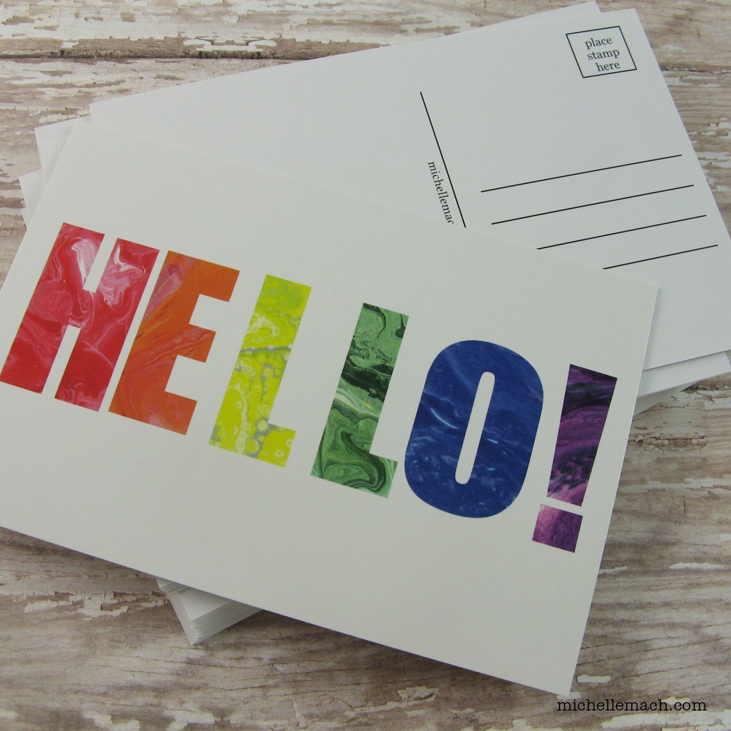 Hello Postcards with Rainbow Letters (Set of 50 Postcards)