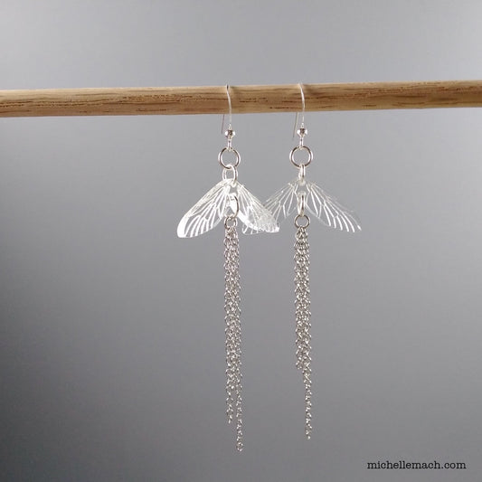 Long Wing Earrings With Fine Steel Chain