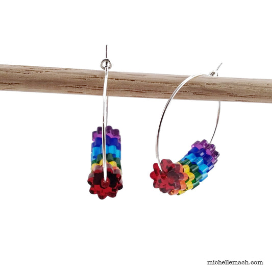 Rainbow Flower Sterling Silver Hoop Earring