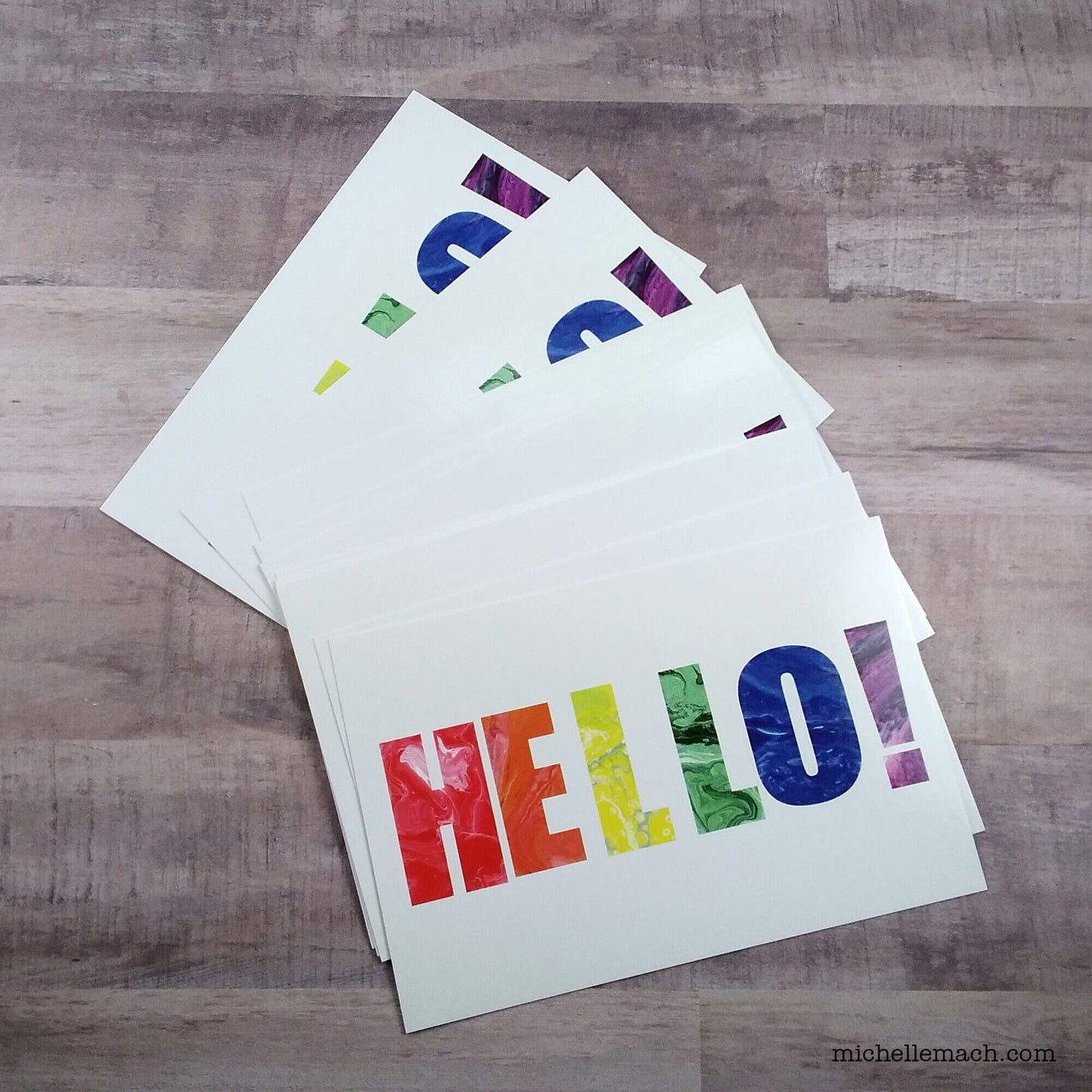 Hello Postcards with Rainbow Letters (Set of 50 Postcards)