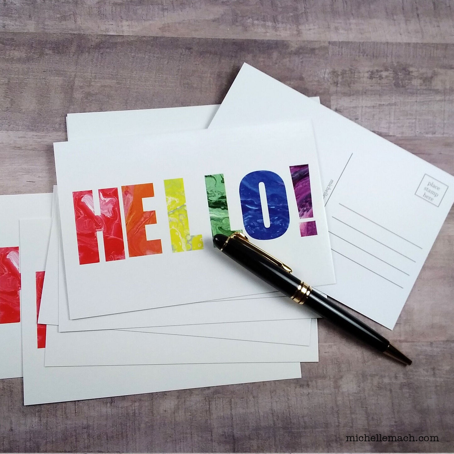 Hello Postcards with Rainbow Letters (Set of 50 Postcards)