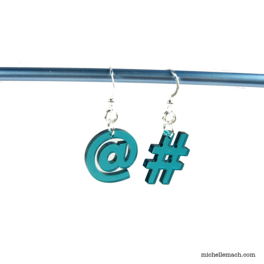 Social Media Earrings With At Sign and Hashtag
